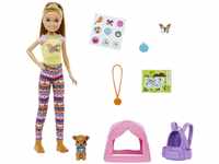 Barbie Camping Serie, Camping Set mit Stacie Puppe, Welpe, Camping Zubehör, Haustier