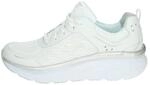 Skechers Damen D'lux Walker Infinite Motion Sneakers, White Silver Leather White Mesh