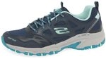 Skechers Damen Hillcrest Pure Escapade Walking-Schuh, Navy Leather Mesh Turquoise
