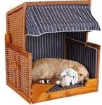 MR. DEKO Hundestrandkorb Wacholder PE Beige Blau Gestreift | Hunde-Strandkorb