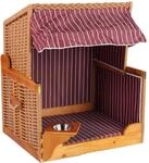 MR. DEKO Hundestrandkorb Wacholder PE Beige Rot Gestreift | Hunde-Strandkorb