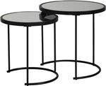 Wohnling Beistelltisch 2er Set Rund &Oslash; 50/42 cm Schwarz Spiegelglas | Satztisch
