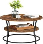 VASAGLE Couchtisch rund, Wohnzimmertisch, Sofatisch mit Ablage, einfacher Aufbau,