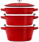 STAUB La Cocotte Kochtopfset, 3-tlg rund Gusseisen Kirsch-Rot