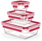 EMSA Clip & Close Glas Frischhaltedosen-Set, rechteckig, 0,18 u. 0,45 u. 1,3 L, 100