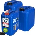 plasteo 3X 25 Liter Getr&auml;nke Wasserkanister mit 1 Hahn und 3 Schraubdeckel (DIN 61),