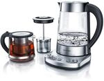 Arendo - Glas Wasserkocher mit Temperatureinstellung und Teesieb sowie Aufsatz -