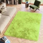 TAPISO Silk Teppich Shaggy rutschfest Gr&uuml;n Einfarbig Antirutsch Hochflor Langflor