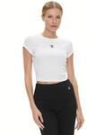 Calvin Klein Damen T-Shirt Kurzarm Ck Rib Baby Tee Cropped, Wei&szlig; (Bright White), XL