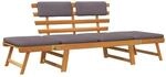 vidaXL Akazienholz Massiv 2-in-1 Gartenliege mit Auflage Sonnenliege Gartenbank