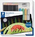 STAEDTLER Schwarz/Wei&szlig; Set, Komplett-Set mit 12 super weichen Farbstiften, 4