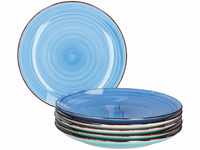 MamboCat Blue 6x Speise-Teller blau I robustes blaues Steingut-Geschirr für 6
