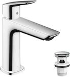 hansgrohe Logis Fine - Waschtischarmatur mit Push-Open Ablauf, Wasserhahn Bad mit