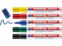 edding 3000 Permanentmarker - rot, blau, gün, gelb, schwarz - 5er Set - Rund-Spitze