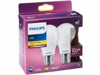 Philips LED Classic E27 Lampe, 100 W, Tropfenform, A60, matt, warmweiß, 2er Pack