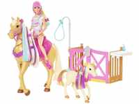Barbie GXV77 - Frisier- und Reitspaß, Reitset mit Pferd, Pony, Puppe und über...