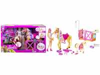 Barbie HGB58 - Frisier- und Reitspaß, Reitset mit Pferd, Pony, Puppe und über 20