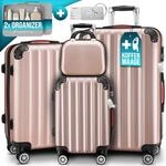 Monzana&reg; 4tlg. Kofferset mit Beautycase, Rose - M-L-XL - inkl. Schloss,...