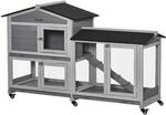 PawHut Hasenstall 2 Etagen f&uuml;r Kaninchen Holz 157,4 x 53 x 99,5 cm Grau 