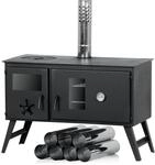 CampFeuer Zeltofen 58,5 x 28,5 x 232 cm aus Stahl | schwarz | mit 2 Kammern,