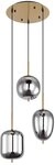 3 flammige Pendelleuchte BLACKY Rauchglas Kugellampe mit 46cm Lampenbaldachin Messing