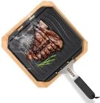 Millarco - Wendbare Gusseisenpfanne mit Bambustablett, 33x33 cm &ndash; Perfekt f&uuml;r