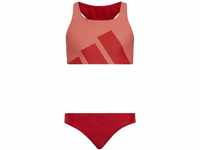 Adidas Girl's YG MH Bikini Swimsuit, Top:semi Turbo Bottom:Vivid RED S21, 5-6A