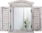 Mendler Wandspiegel Spiegelfenster mit Fensterl&auml;den 53x42x5cm - wei&szlig; Shabby
