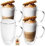 INTIRILIFE 4X Doppelwandige Thermo Gl&auml;ser Set -400-500ml- Mundgeblasen...