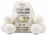 VALNEO 6 Trocknerbälle für Wäschetrockner in weiß aus 100% natürlicher