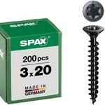 Spax Universalschraube, Senkkopf, schwarz, T-STAR plus, Vollgewinde (3x20 mm 200