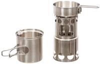 Fox Outdoor Kochset, Travel, Edelstahl, 5 teilig, Camping Pfanne, Topf und Kocher