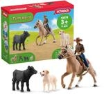 SCHLEICH Farm World | Westernreiten 42578 | Bauernhof Set mit Cowboy, Pferd, Kuh und