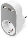 DIGITUS Steckdosen-Adapter mit USB - 2x USB-A - 16A / 250V / 50Hz - IP20 - Steckdose