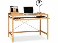 Relaxdays Computertisch Holz, Tastaturauszug, Bürotisch ausziehbar, Schreibtisch