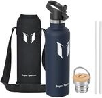 Sparrow Edelstahl Trinkflasche 1L - Thermosflasche mit Strohhalm