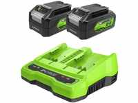 Greenworks 24V Akkus & Doppellader Ladegerät - Zwei 4Ah Batterien, wiederaufladbarer