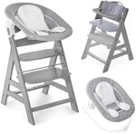 hauck Alpha+ Hochstuhl Newborn Set mit 2in1 Bouncer - Grau | Mitwachsender Holz