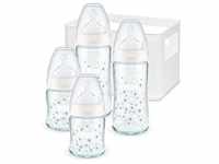 NUK First Choice+ Babyflaschen Starter Set aus Glas und Silikon | 0–6 Monate | 4