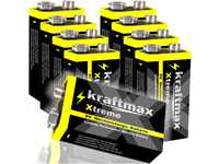 kraftmax 8er Pack Xtreme 9V Block Hochleistungs- Batterien ideal für 10 Jahres