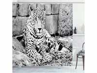 ABAKUHAUS Urwald Duschvorhang, Wilder Tiger Jaguar, mit 12 Ringe Set Stielvoll