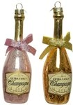 Christbaumschmuck Glas Anh&auml;nger 13,5cm Sektflasche, 2er Set - Gold - Pink