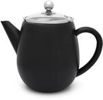 kleine schwarze doppelwandige Edelstahl Teekanne 1.1 Liter mit Filtersieb - zur