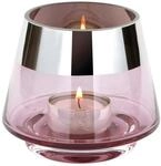 Fink rosa Teelichthalter &Oslash; 11 cm aus Glas kleines Windlicht mit silbernem Rand