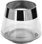 Fink Teelichthalter &Oslash; 11 cm aus Glas transparentes Windlicht mit silbernem Rand