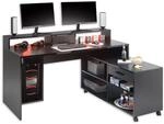 Highscore 3 Gaming Tisch in Schwarz - Gaming Schreibtisch mit Rollcontainer und