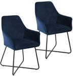 SVITA Josie Dining 2er Set Esszimmerstuhl Sessel Polsterstuhl Samt (Dunkelblau)