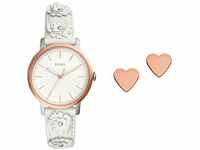 FOSSIL Damen Analog Quarz Smart Watch Armbanduhr mit Leder Armband ES4383SET