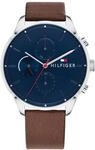 Tommy Hilfiger Herren Analoge Multifunktions-Quarz-Uhr - Braunes Lederarmband, 44mm