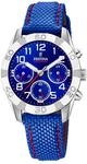 Festina Kinderuhr Analog Jungen M&auml;dchen Leder Blau - Quarz Chronograph - Mineralglas